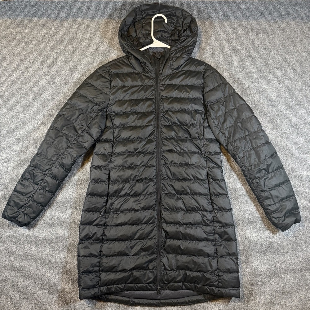 Lole Women's Small Duck Down Puffer Hooded Long Coat Jacket Parka Black